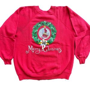 Vintage Hanes Red Holiday Sweatshirt Wreath Graphic Crewneck Unisex Size L